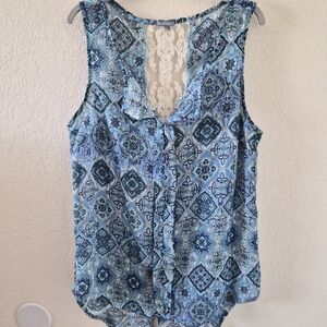 Charlotte Ruase Blue Paisley Lace Sleeveless Top Hi Low Blouse